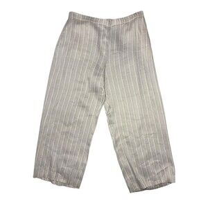 Theory Wide Leg Linen Blend Cropped Pants Striped Beige Ladies L